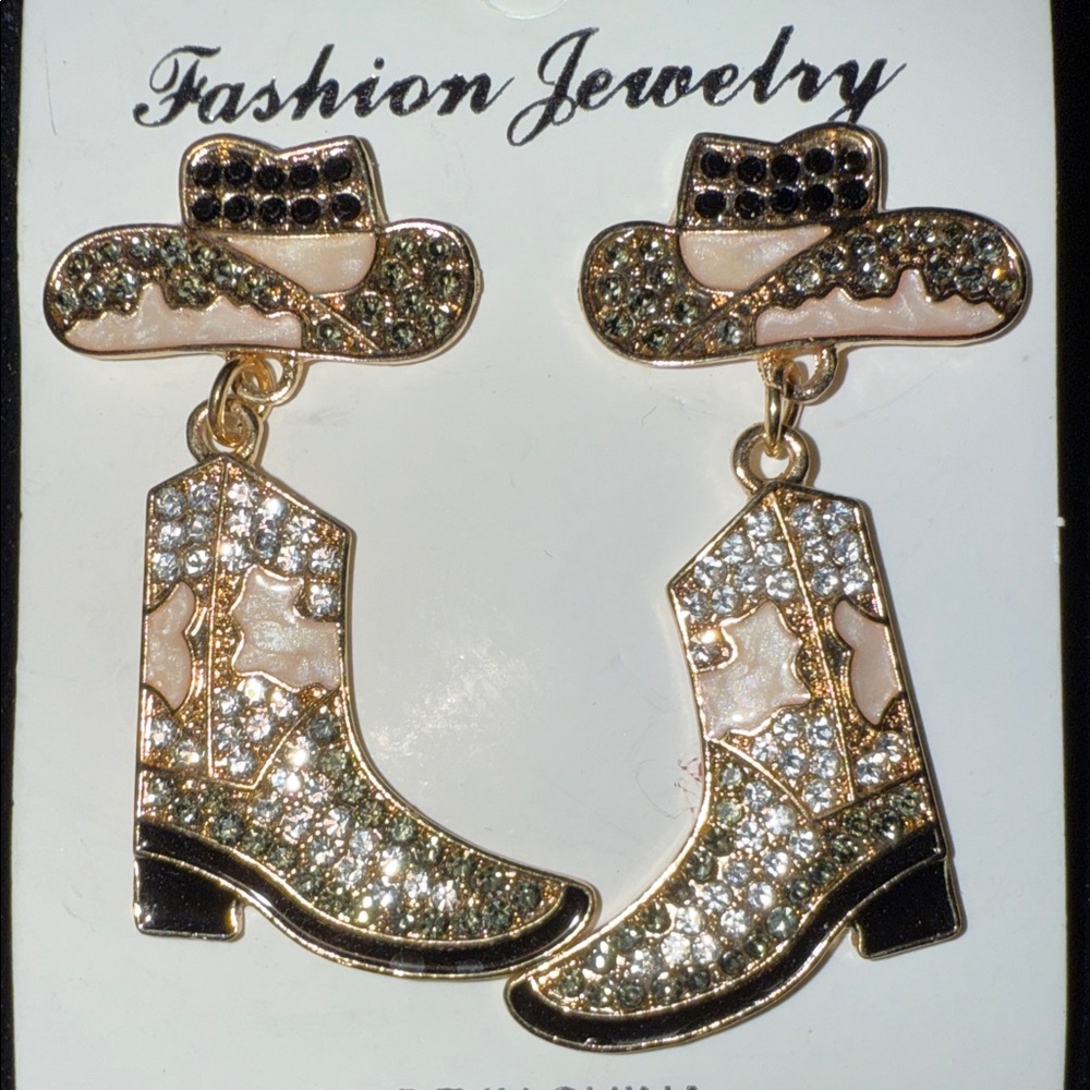 Gold and Silver black  Cowboy Boot Earrings